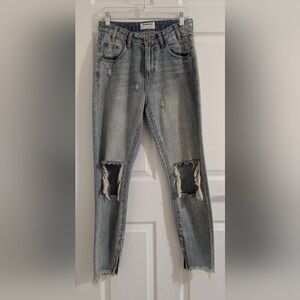 One Teaspoon Freebirds Jeans II Blue Distressed Skinny Ankle Zip Denim Size 29